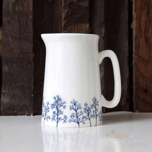 Navy blue & white skimmia silhouette half pint fine china jug by Kate Tompsett