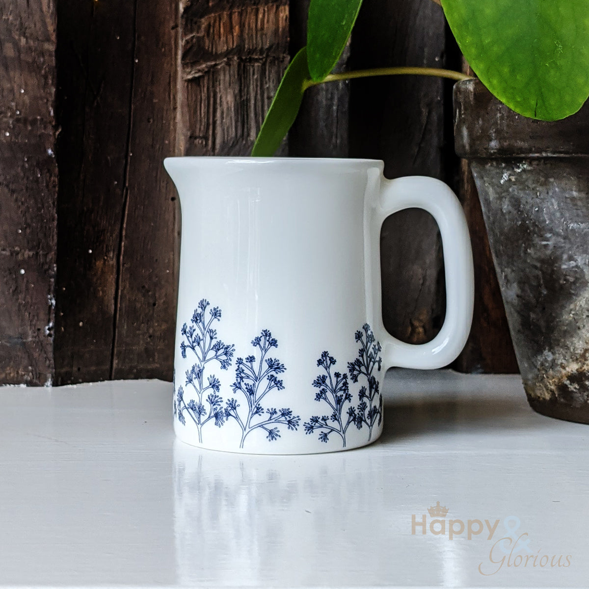 Navy blue & white skimmia fine china mini jug by Kate Tompsett