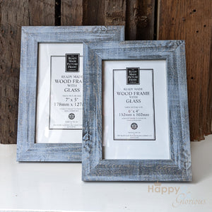 Slate blue washed wooden photograph frame in two sizes