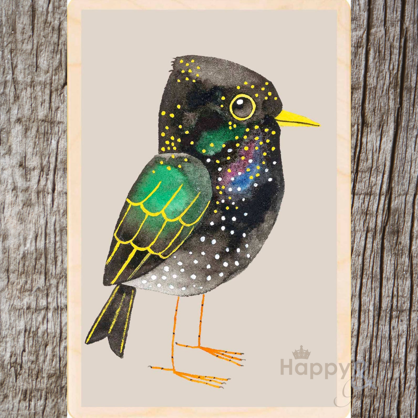 Wooden bird postcard by Matt Sewell